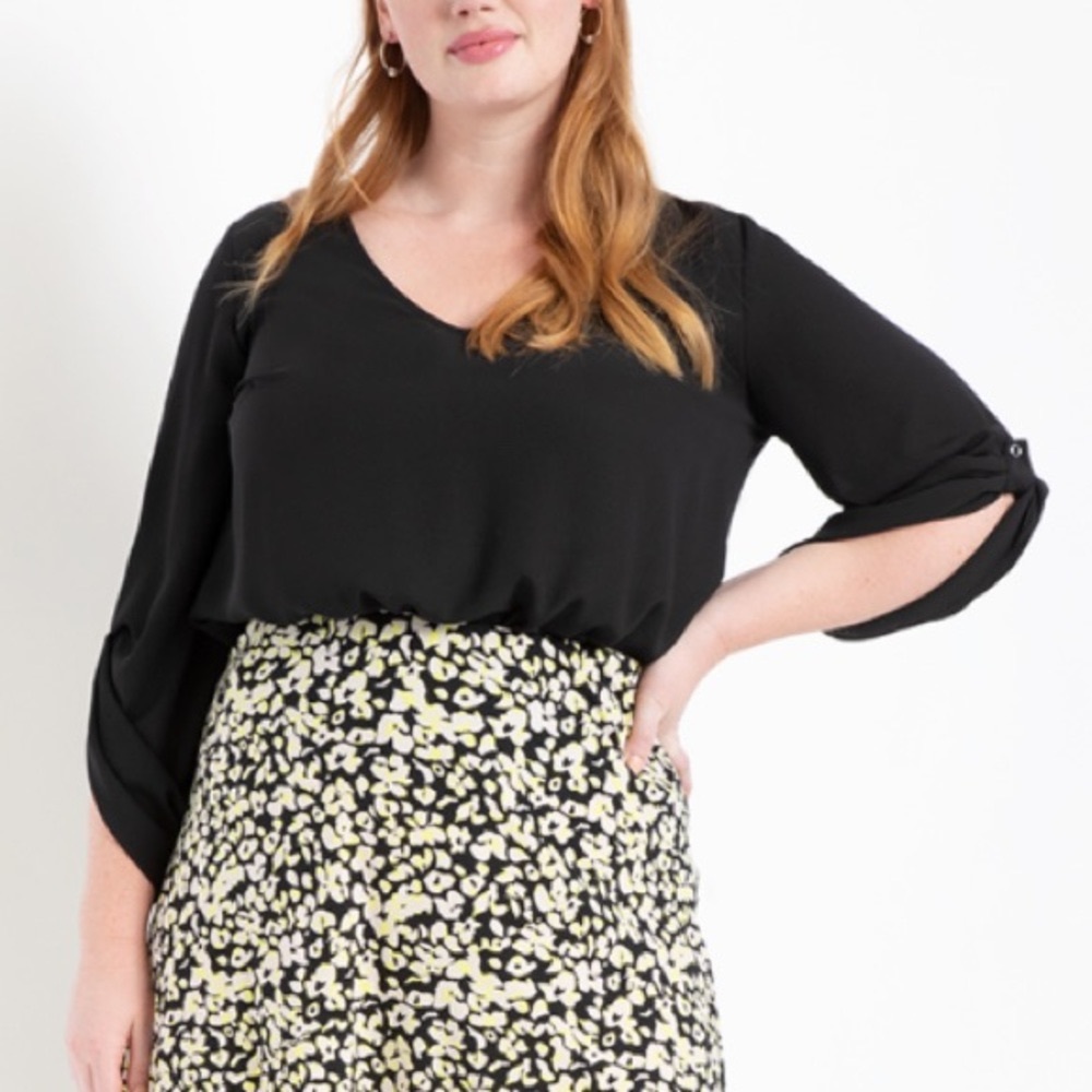 Eloquii Black Sheer V-neck Top